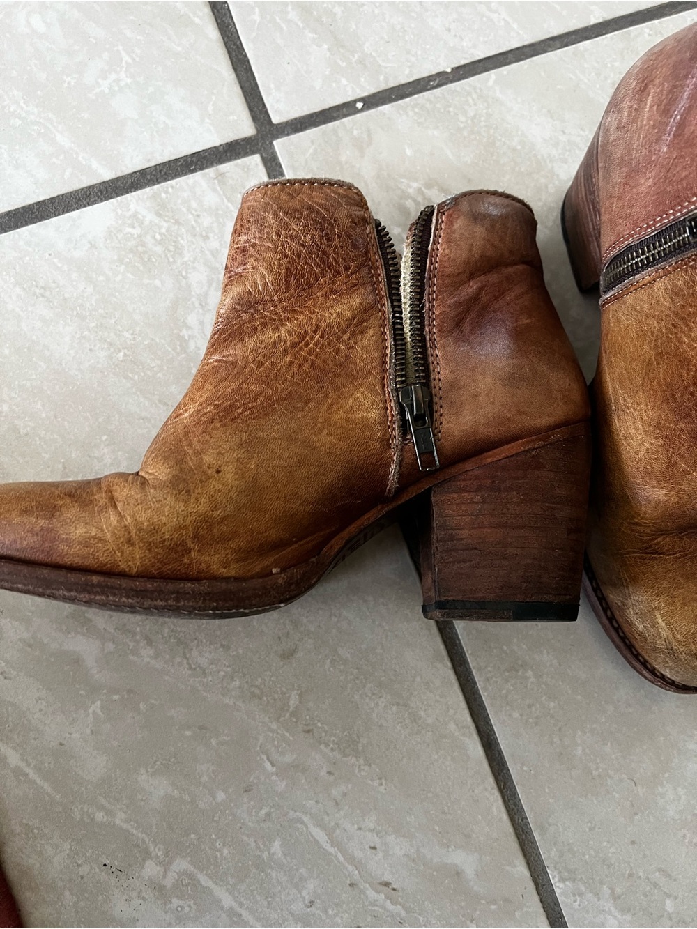 Bed Stu Distressed Two-Tone Brown Leather Ankle Booties - Picture 7 of 7